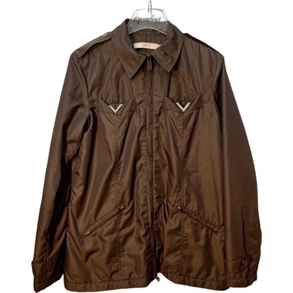 Valentino R.E.D Brown Zip Front Jacket Coat With Rhinestone V’s